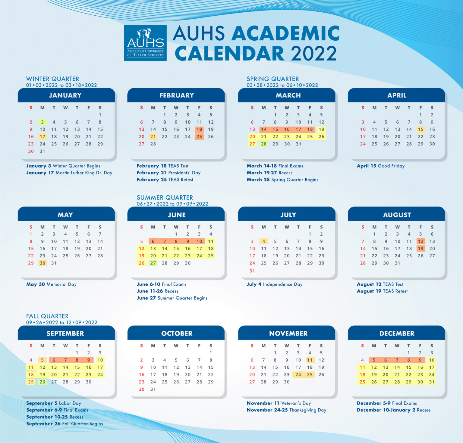 Academic Calendar > American University of Health Sciences